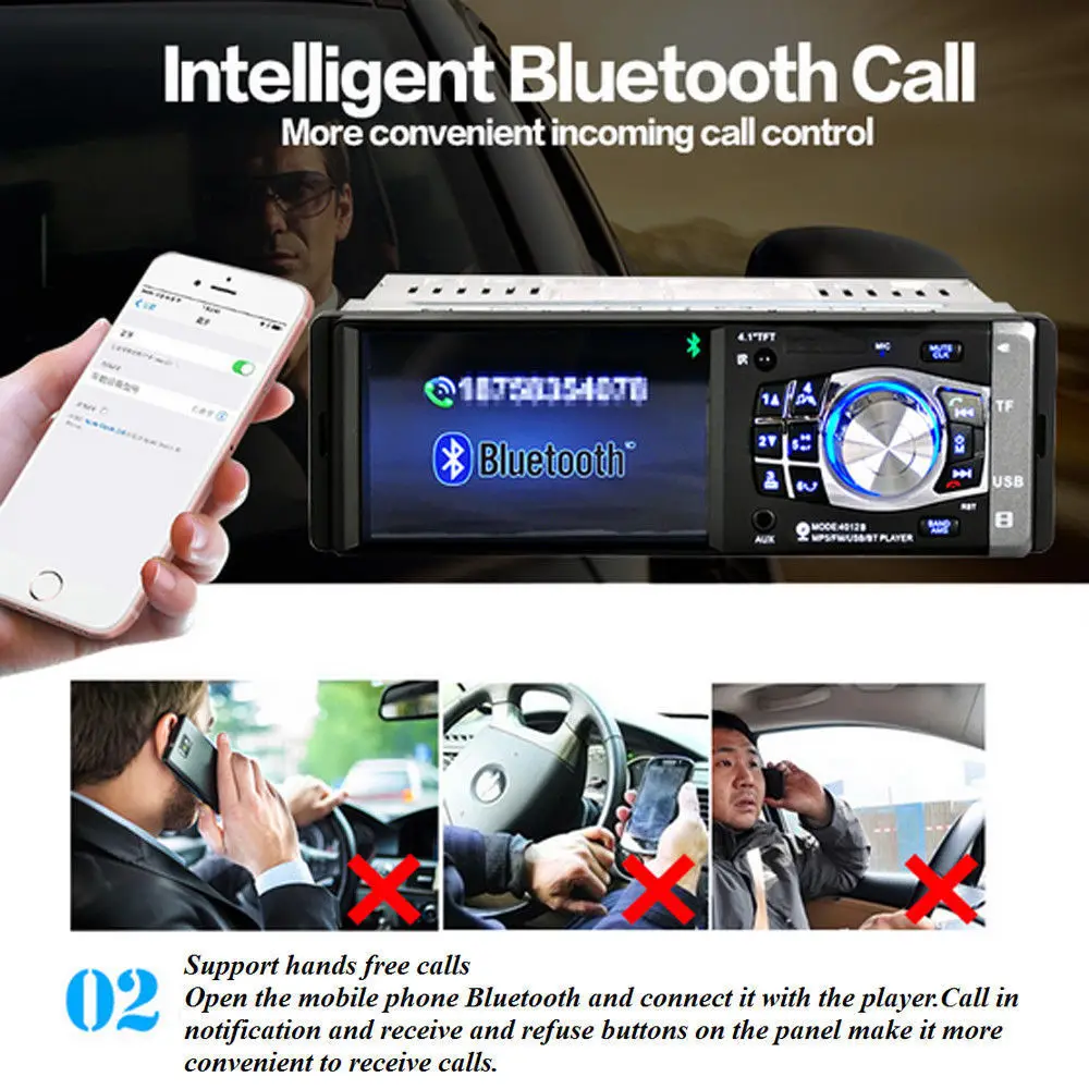 AMPrime 1 Din 4," Авторадио Стерео FM Bluetooth USB AUX FM радио MP3 аудио плеер Поддержка камеры дистанционное управление 4012B