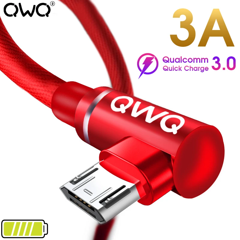 Кабель Micro USB 3A с углом 90 градусов для быстрой зарядки и передачи данных Samsung S6 S7 Edge