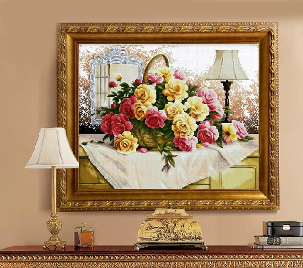

Needlework,embroidery,DIY 14CT Unprinted Cross stitch,Rose Basket romantic flower counted Cross-Stitching home decor crafts