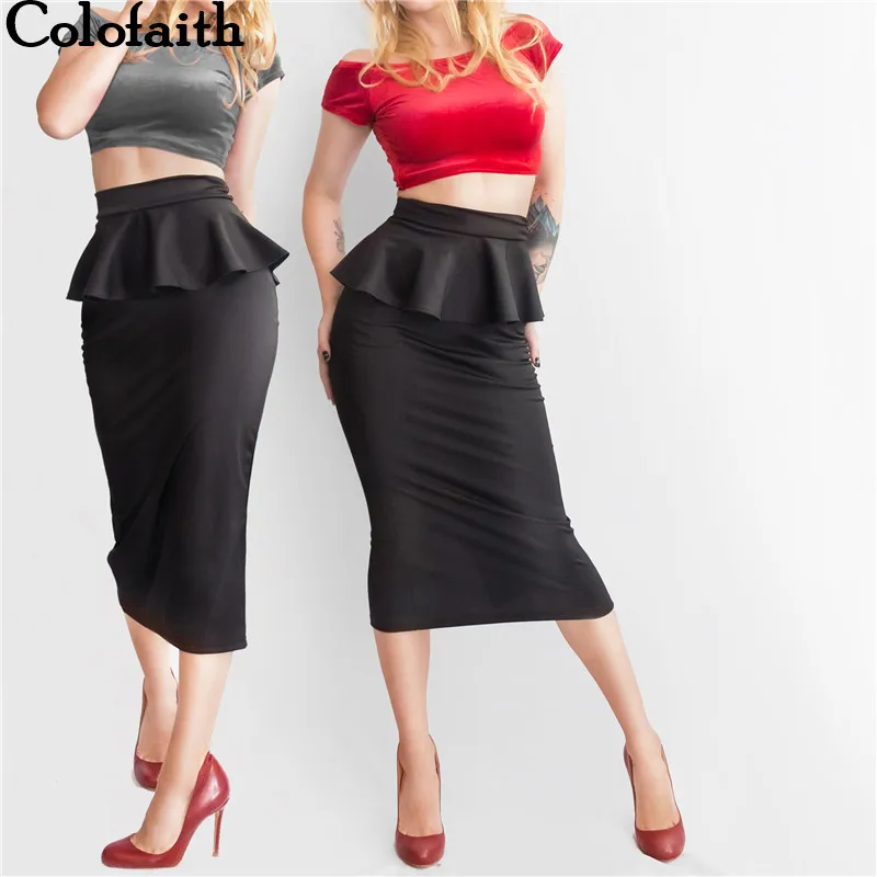 Colorfaith Новый 2018 Для женщин Сплошной посылка хип работа Формальные оборками разрез