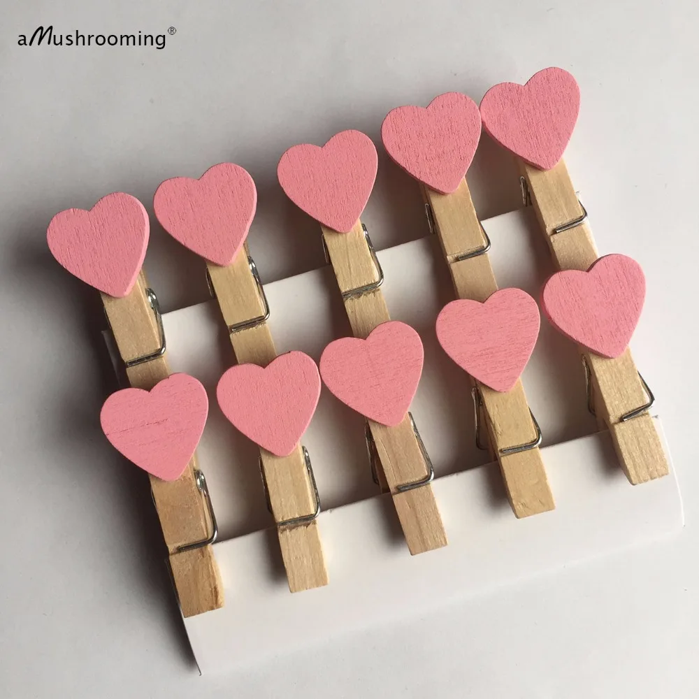 Деревянные Мини клипсы в виде сердца 10 шт. подарочные колышки для свадьбы