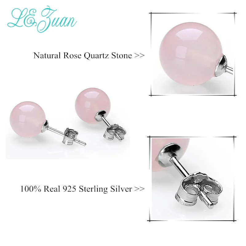 L&ampzuan Real 925 Sterling Silver 7.6CT Natural Rose Quartz Earrings for Women Pink Stone Stud Jewelry Pack Wholesale | Украшения и