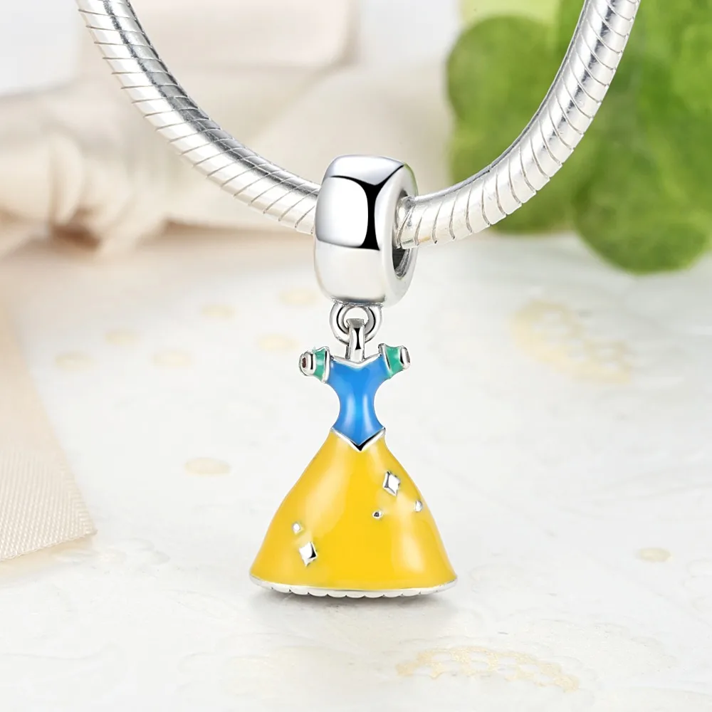 Dress With Yellow and Blue Enamel Dangle 100% 925 Sterling Silver Charm Beads Fit European Charms Bracelet Y | Украшения и