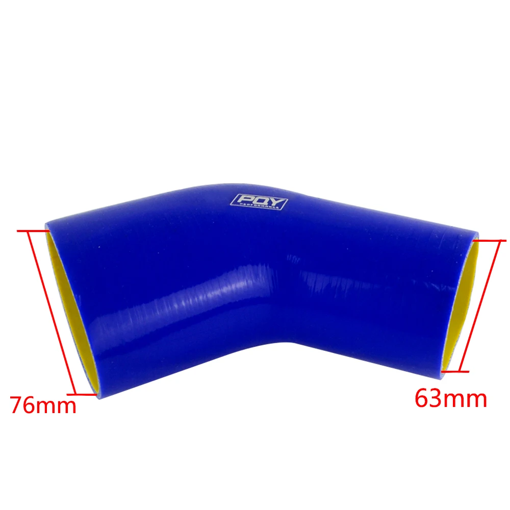 63-76MM BLUE 45D PQY-51 мм/63 мм/76 мм/51 мм до 63 мм/63 мм до 76 мм 90 градусов 45 градусов локоть уменьшить силиконовый шланг трубы черный синий - Цвет: 63-76MM BLUE 45D