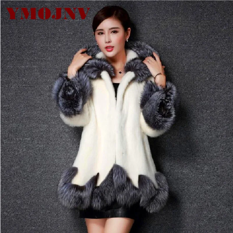 Женская шуба из искусственного меха норки роскошная длинная в европейском стиле
