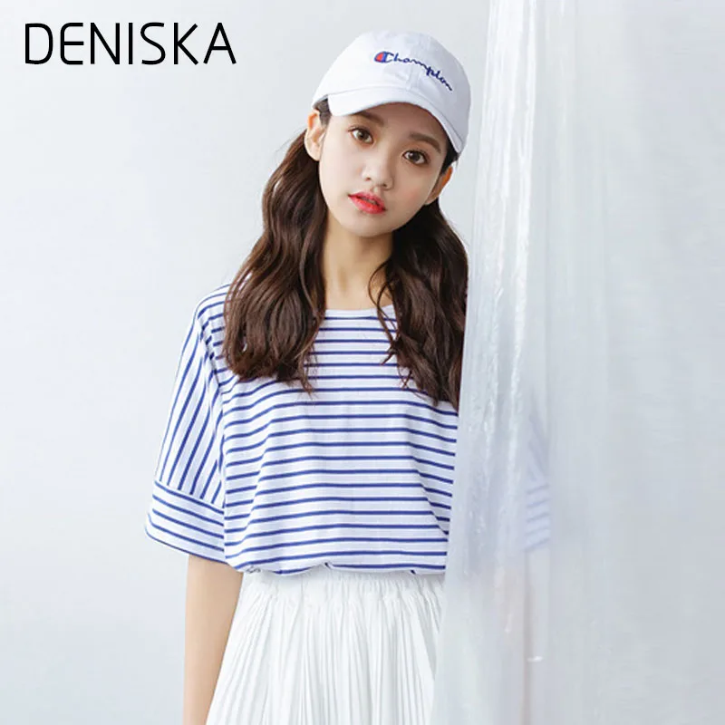 DENISKA 2018 лето новые корейские футболки Tide Половина рукава футболка Женская