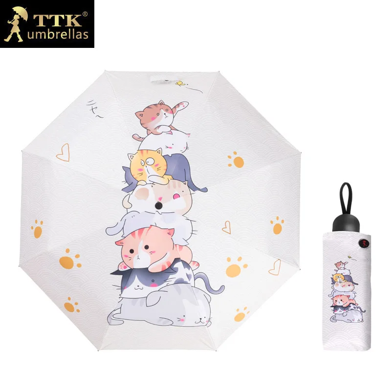 Small cats TTK кошки мини-зонт от солнца женское черное покрытие солнцезащитный бренд Карманный 5 складные зонты дети Guarda Chuva Мода Paraguas - Цвет: Small cats