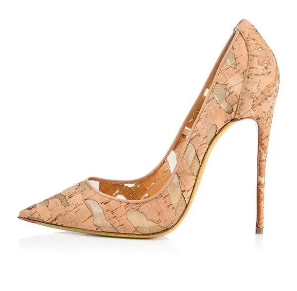

Sexy Hollow Cut-out Wood Pattern High Heel Pumps Pointed Toe Slip-on Women Party Dress Shoes Sexy 11CM Office Lady Pumps