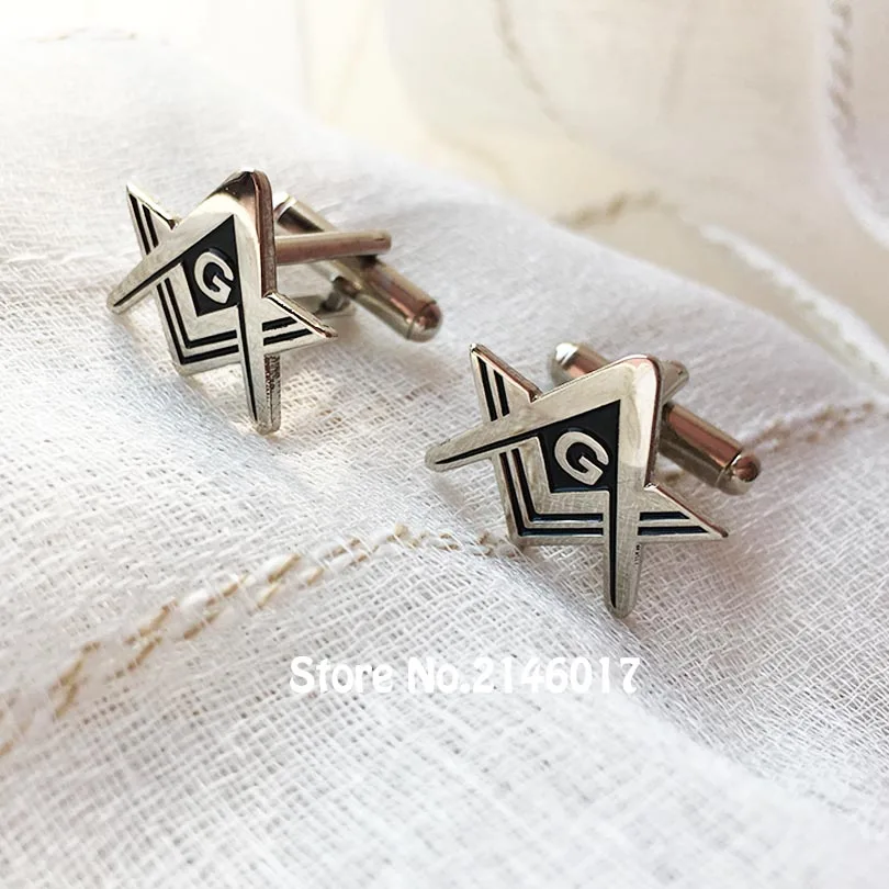 

5 pairs Silver Color Masonic Custom Cuff Links Free Masons Square and Compass G Soft Enamel Men's Cufflink Sleeve Pins Button