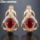 Серьги-гвоздики женские Davieslee с красным кубическим цирконием, розовое золото 585 пробы