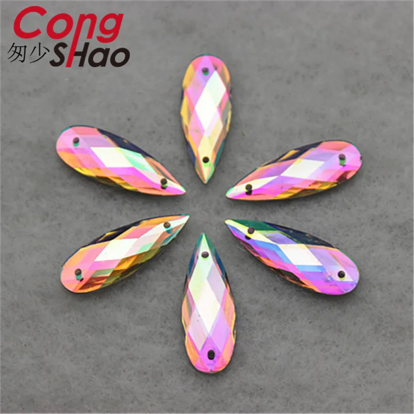 Прозрачные стразы в виде капли Cong Shao 8*22 мм 200 шт. 2 отверстия плоская задняя крышка