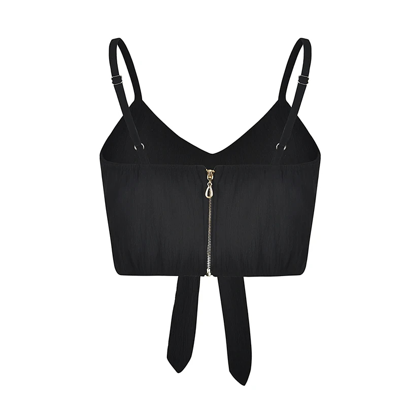 Сексуальный однотонный укороченный топ на бретельках женский с бантом сзади