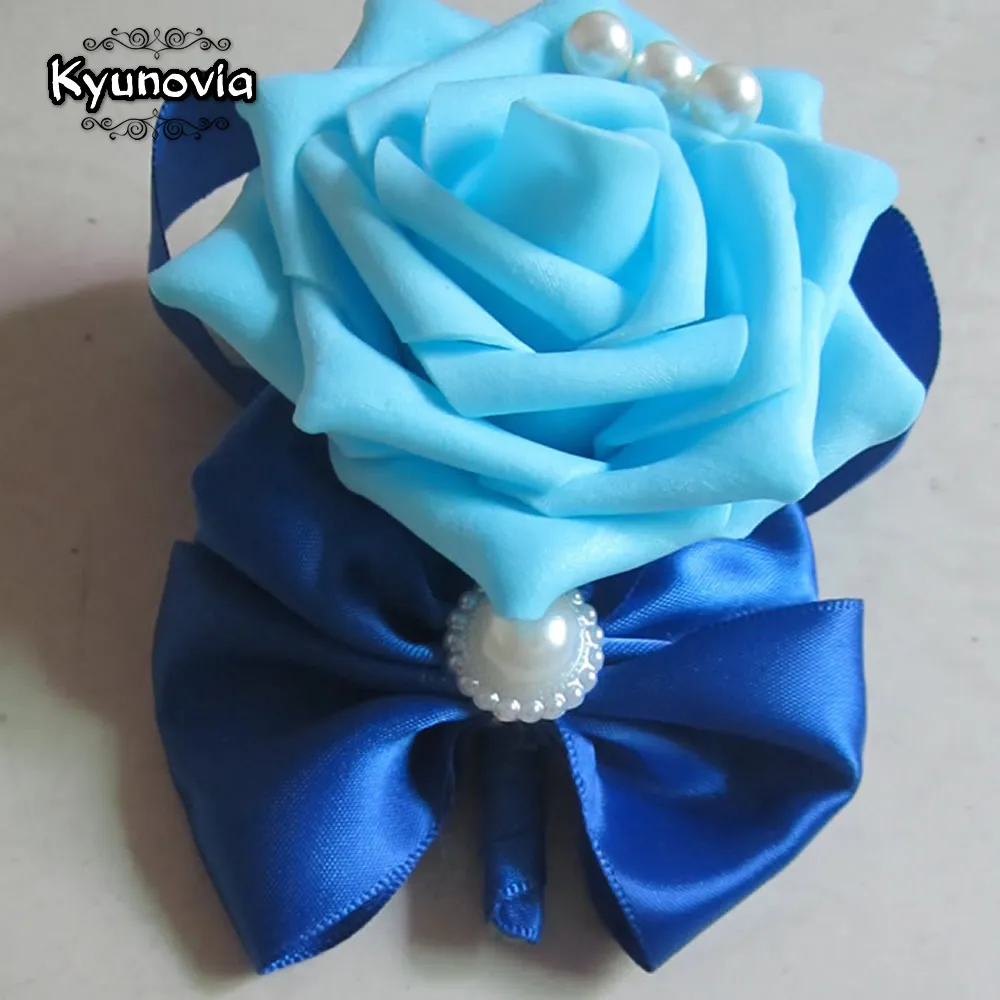 

Kyunovia 2 Pcs Pearl Ivory Rose Bridesmaid Wrist Corsage 18 colors Ramo de boda Wedding Accessories boutonniere wedding men D67