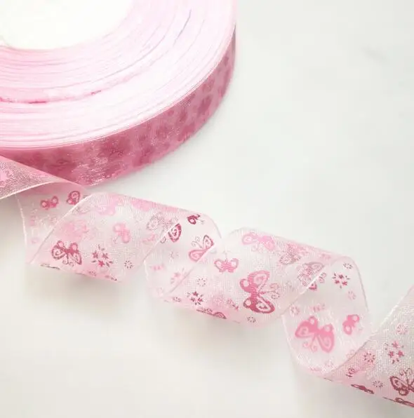 PINK 5 м/лот 25 мм мультфильм бабочка ленты печатных органза лента для рукоделия рукоделие Подарочная упаковка Украшения - Цвет: PINK