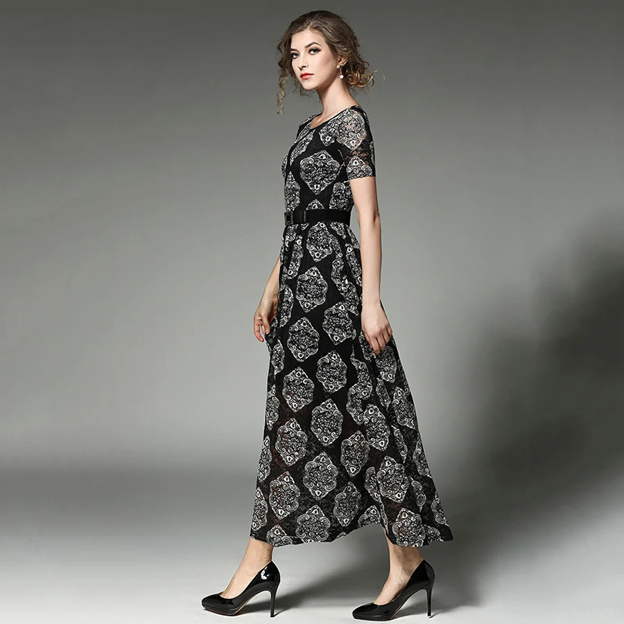 Женское кружевное платье с цветочным принтом 2018 новое летнее модное винтажное