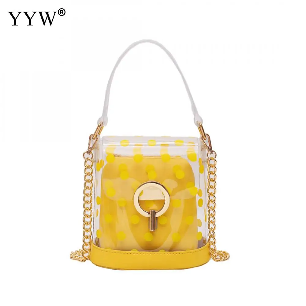 Летние желтые прозрачные сумки с узором в горошек модные повседневные женские