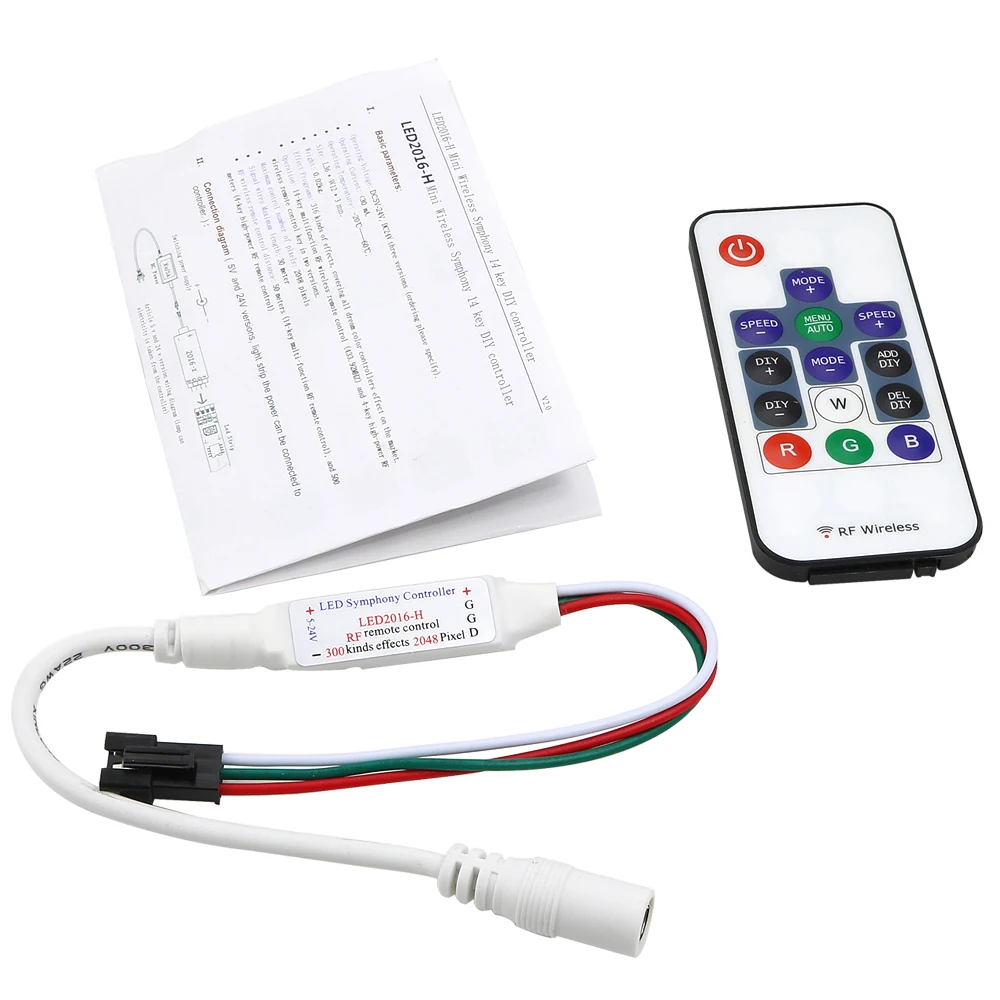 Светодиодные полосы света WS2812B WS2811 SK6812 RGB Led контроллер с 14 Ключи РФ Беспроводной пульт дистанционного управления, DC5-24V