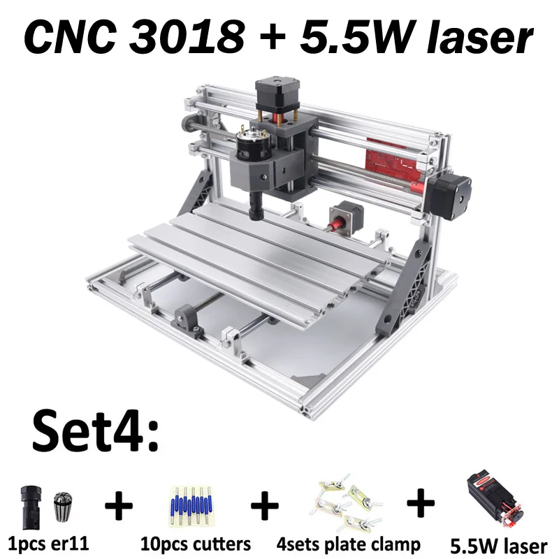 CNC3018Pro withER11, diy мини ЧПУ гравировальный станок, лазерная гравировка, Pcb ПВХ фрезерный станок, деревообрабатывающий станок, cnc лазер, cnc 3018 pro - Цвет: 3018 with 5500MW