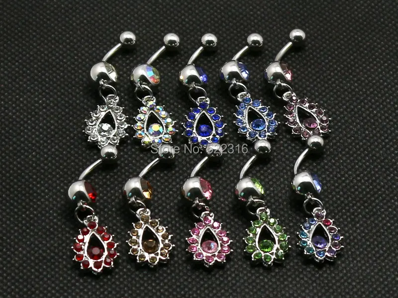 Хрустальные капли воды Овальный мотаться живота кольцо 10 шт. Разноцветные