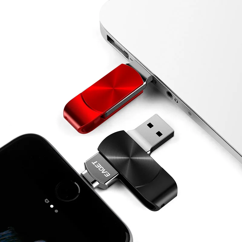 Eaget I66 OTG USB флеш накопитель 64 Гб 128 ГБ 3 0 Флешка шифрование MFI металлический для iPhone