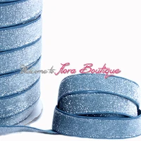 #369 military blue Metallic velvet Elastic 5/8'' glitter elastic ribbon for girls hair tie knotted, 150 yards per roll