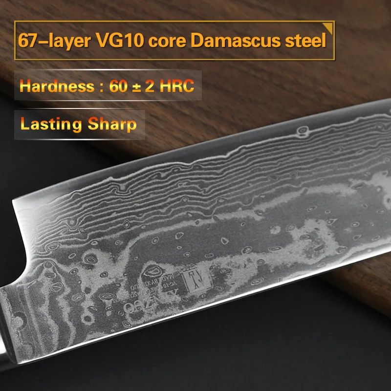 XINZUO 7 дюймов нож Santoku 67 слой Китай нож шеф-повара Дамасская нержавеющая сталь Профессиональный кухонный нож с деревянной ручкой Pakka