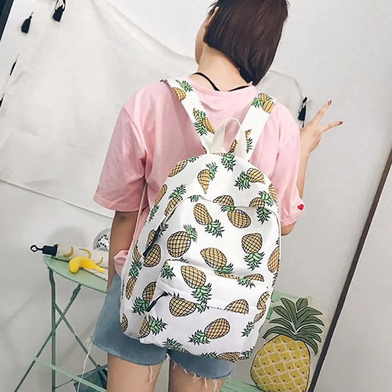 

Women School Teenagers Girls Boys Canvas Backpack Cute Pineapple Printing Backpacks Travel Rucksack Vogue