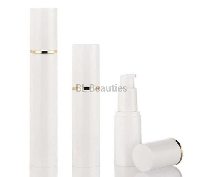 

200pcs/lot 15ml 30ml 50ml Empty White Plastic Airless Bottle Airless Pump For Lotion BB Cream Vacuum Bottle White + Gold