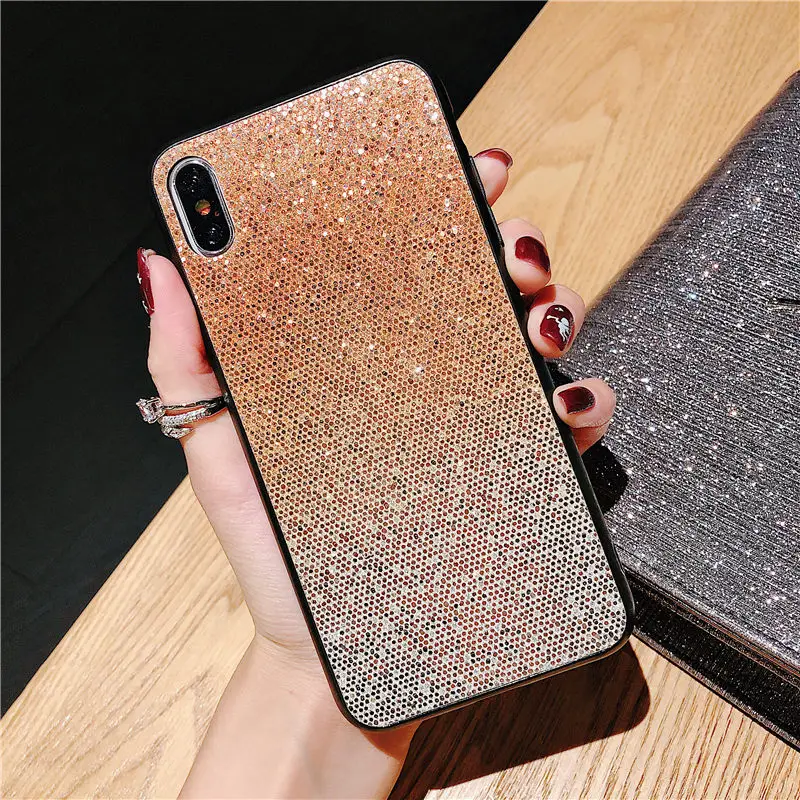 Блестящий чехол с градиентом для iPhone X Xs Max XR силиконовый Ударопрочный Мягкий 6 6S 7 8