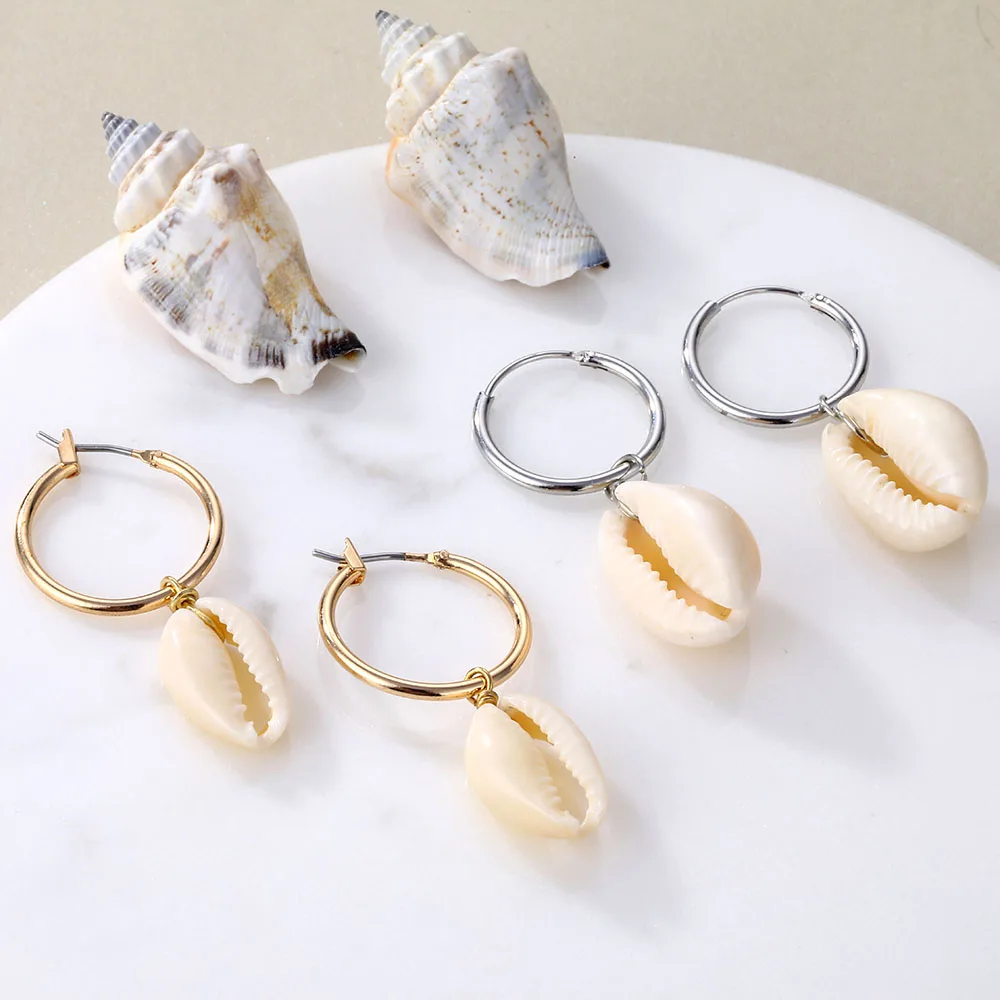 Новинка Морская раковина кулон серьги золотого цвета массивные для женщин