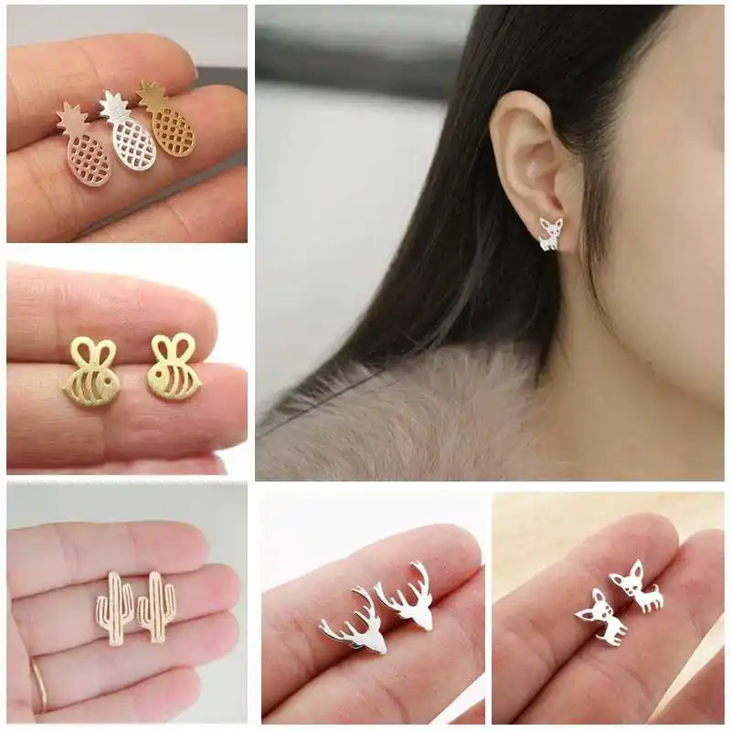 Креативные Модные Симпатичные серьги гвоздики из нержавеющей стали креативные