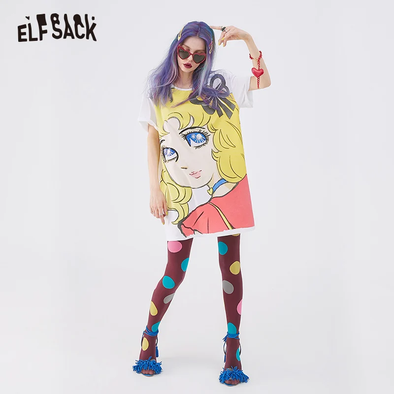 Женское платье с принтом ELF SACK черное повседневное лоскутное женское большого