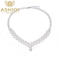 ashiqi new arrival real white natural freshwater pearl necklace for women 925 sterling silver clasp jewelry