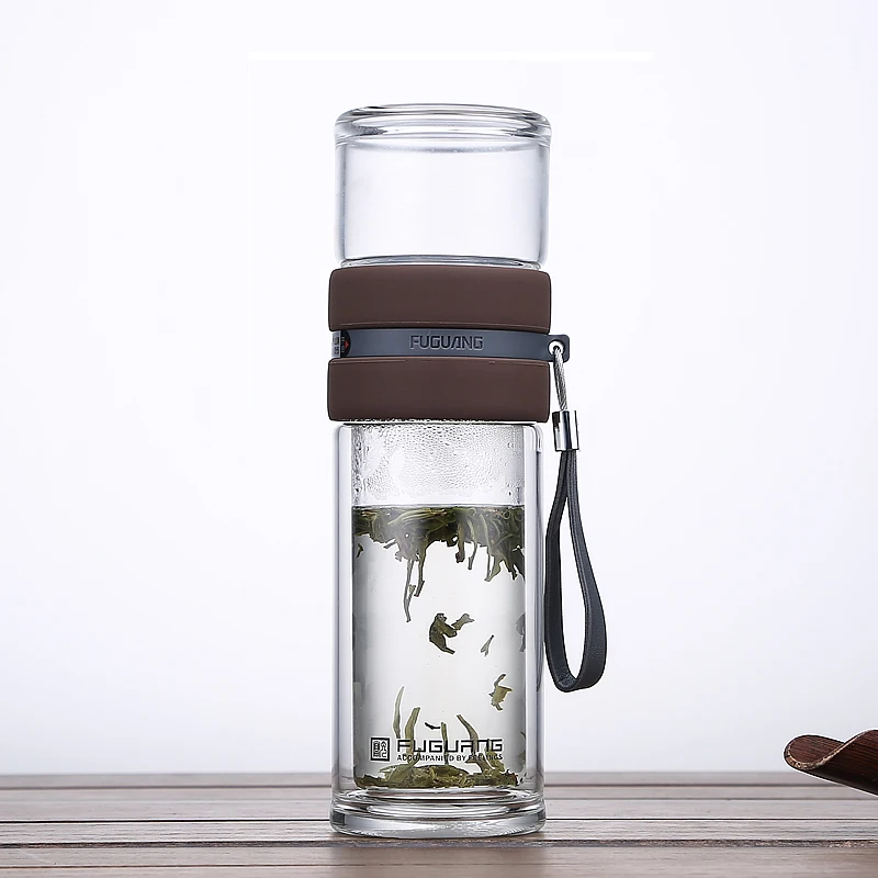 Fuguang chinese tea cup 240ml double-layer master crystal glass office water bottle (Simple packaging) G1609-SH |