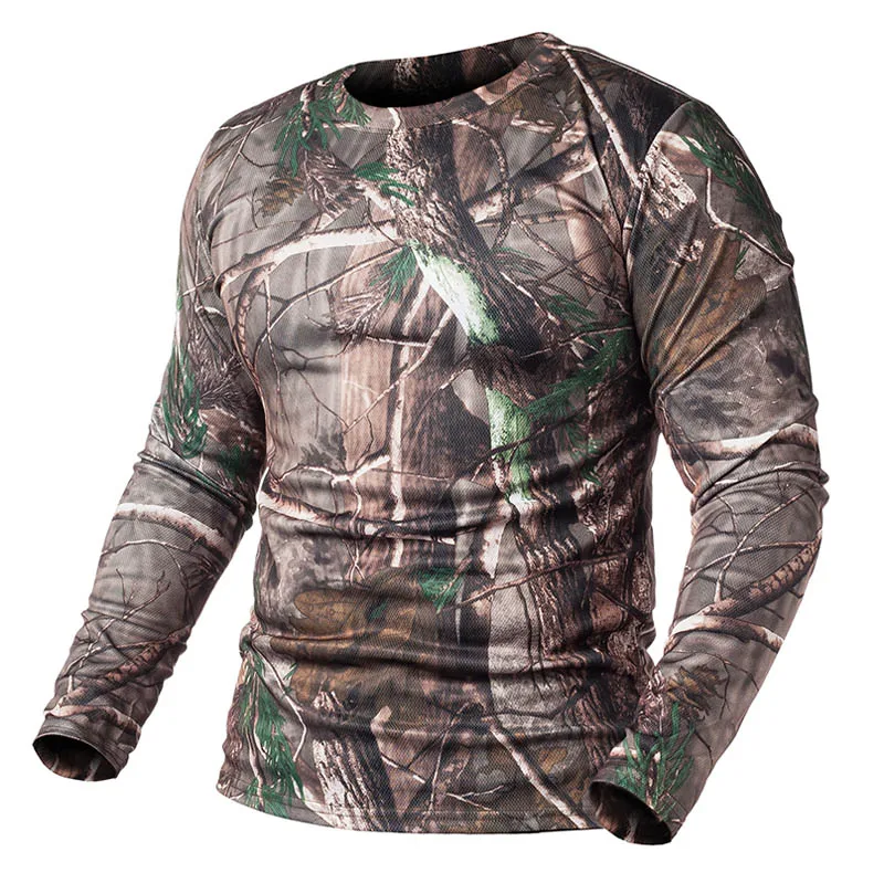 Tree Camo Refire gear, Весенняя тактическая камуфляжная футболка с длинным рукавом, Мужская армейская Военная футболка, быстросохнущая камуфляжная армейская футболка с круглым вырезом - Цвет: Tree Camo