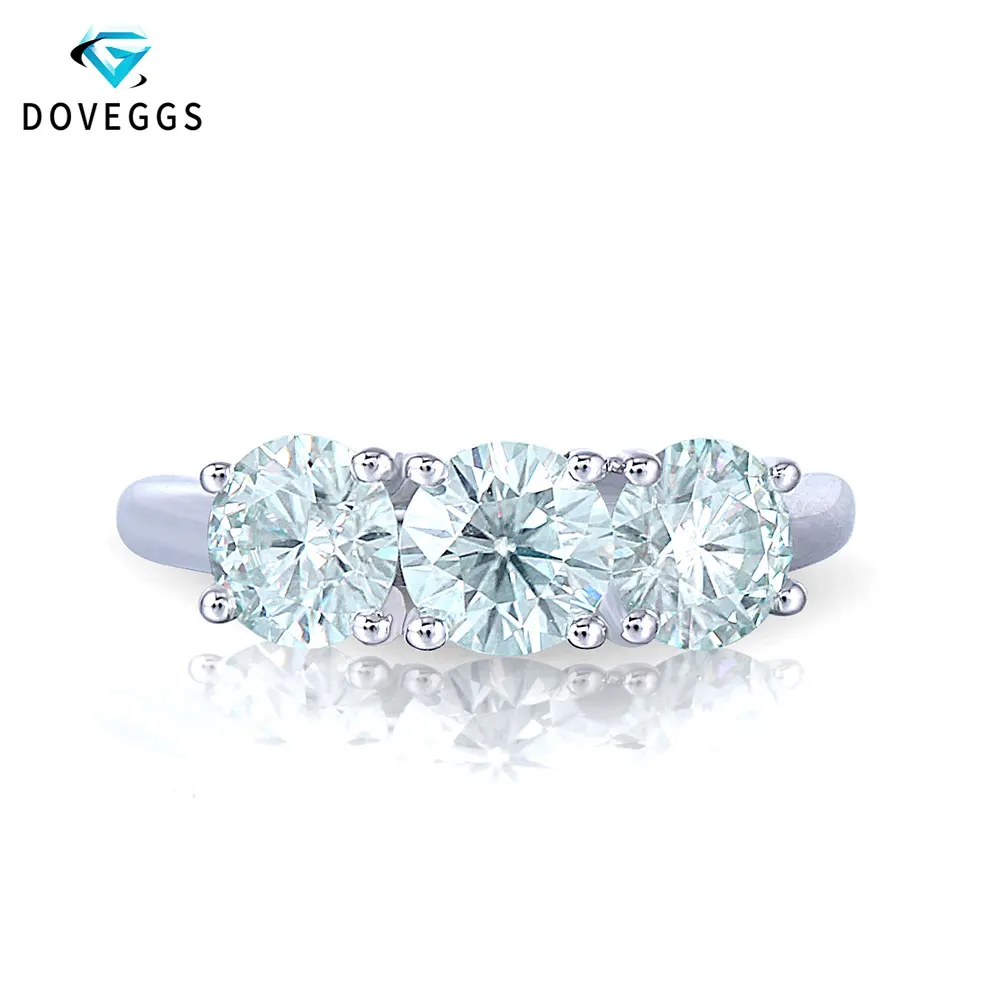 DovEggs, элегантное, 3CTW, 6,5 мм, легкое, синее, Муассанит, Стерлинговое Серебро 925 пробы, три камня, обручальное кольцо для женщин, свадебный подарок