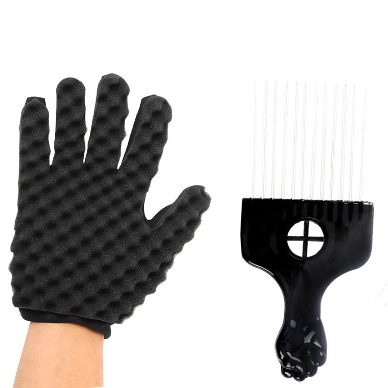 Glove And Comb Парикмахерский магазин мужские волосы Braider твист губка перчатки африканские Волосы Стайлинг расческа-вилка волосы локоны пена для салона - Цвет: Glove And Comb