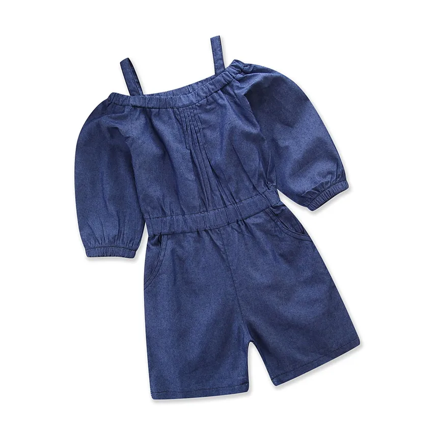 Одежда для маленьких девочек 2018 модный однотонный джинсовый комбинезон с ремнем