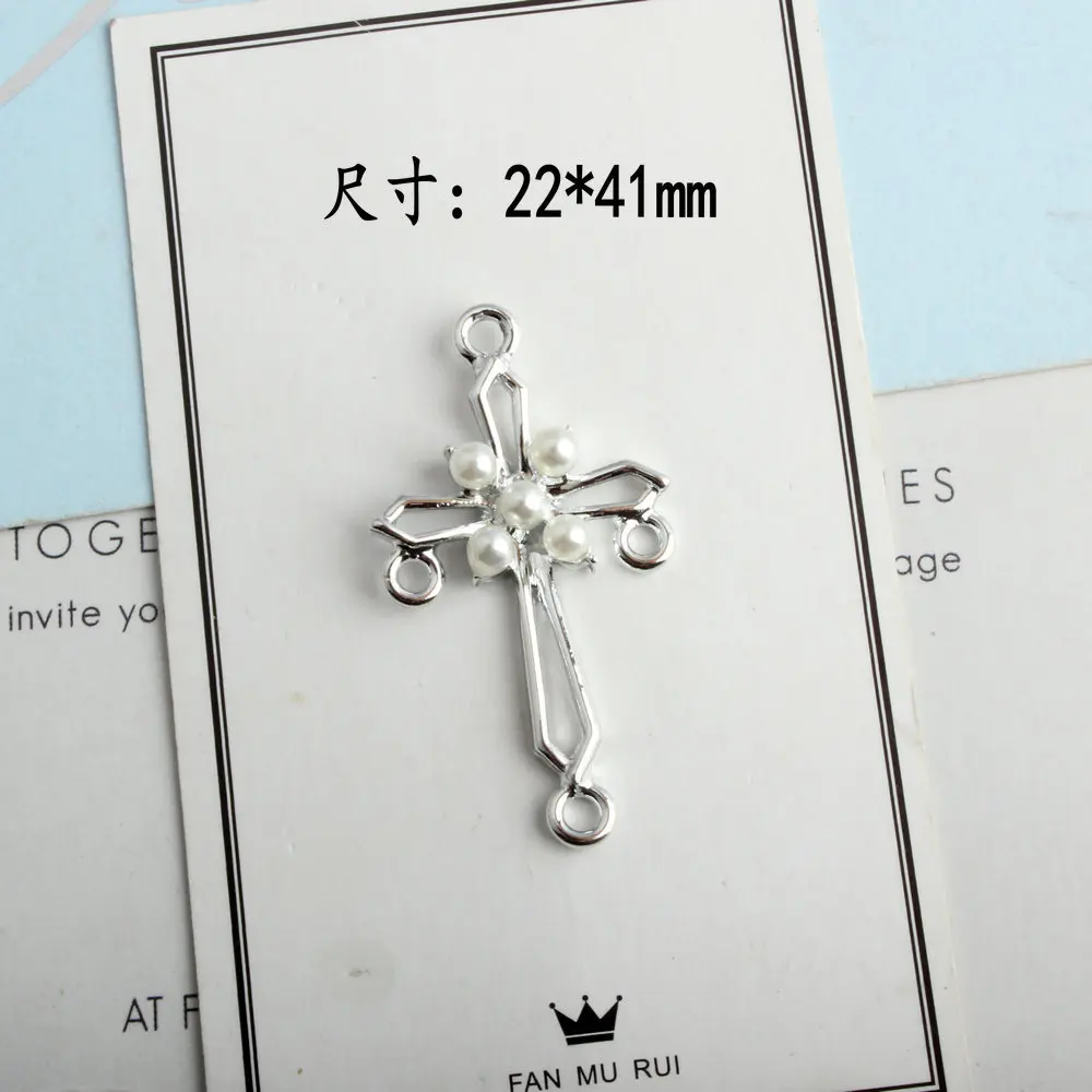 Silver Color 10 шт./лот Серебряная Золотая цветная прелесть полый Форма креста DIY Шарм с имитацией жемчуга Подвески для изготовления ювелирных изделий DIY - Окраска металла: Silver Color