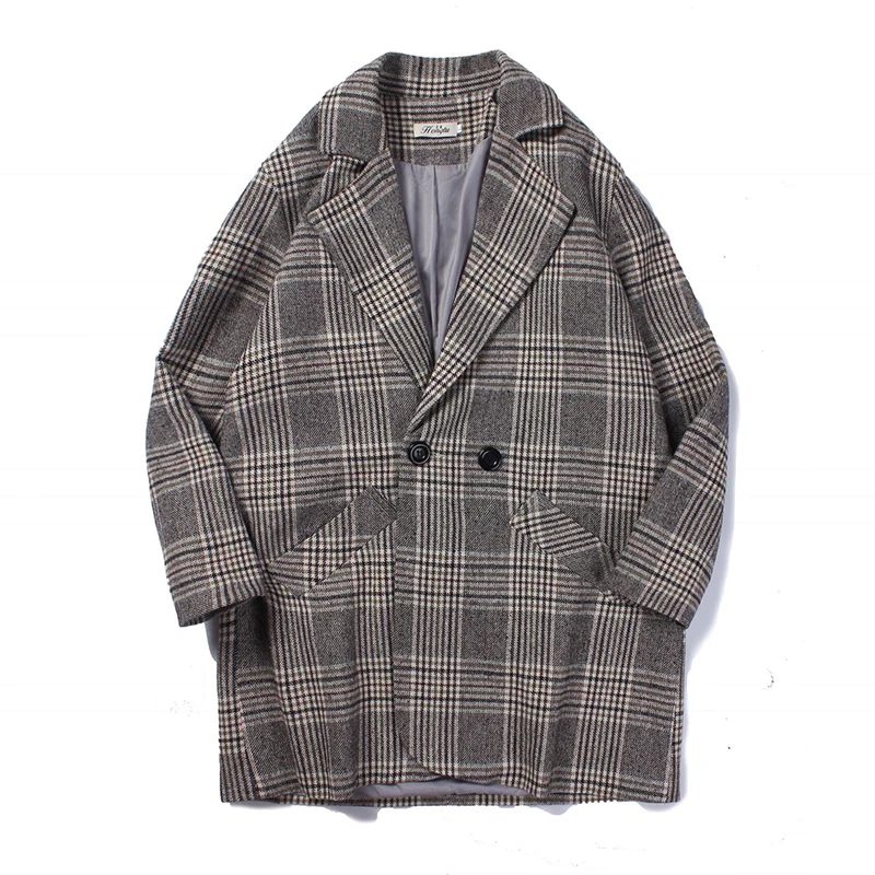 2018 осеннее дизайнерское Ретро клетчатое свободное шикарное мужское шерстяное