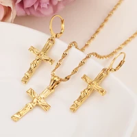 jesus cross jewelry sets classical necklaces earrings set gold color brassarabafrica wedding brides dowry women girls gifts