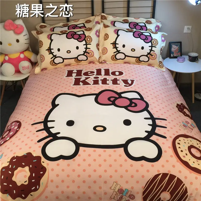 Мультфильм hello kitty Постельное белье Твин/queen 3 шт./4 шт. Постельное белье с pilloccase+ простыней+ пододеяльник для детской комнаты кровать