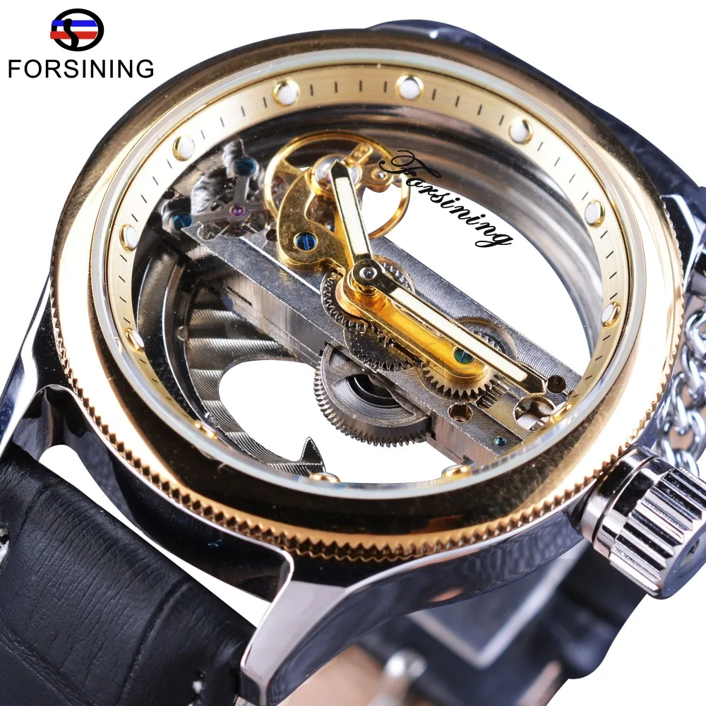 Forsining Automatic Self-wind Watch Top Luxury Mechanical Wristwatch Steampunk Sport Watch Genuine Leather Waterproof Clock Men