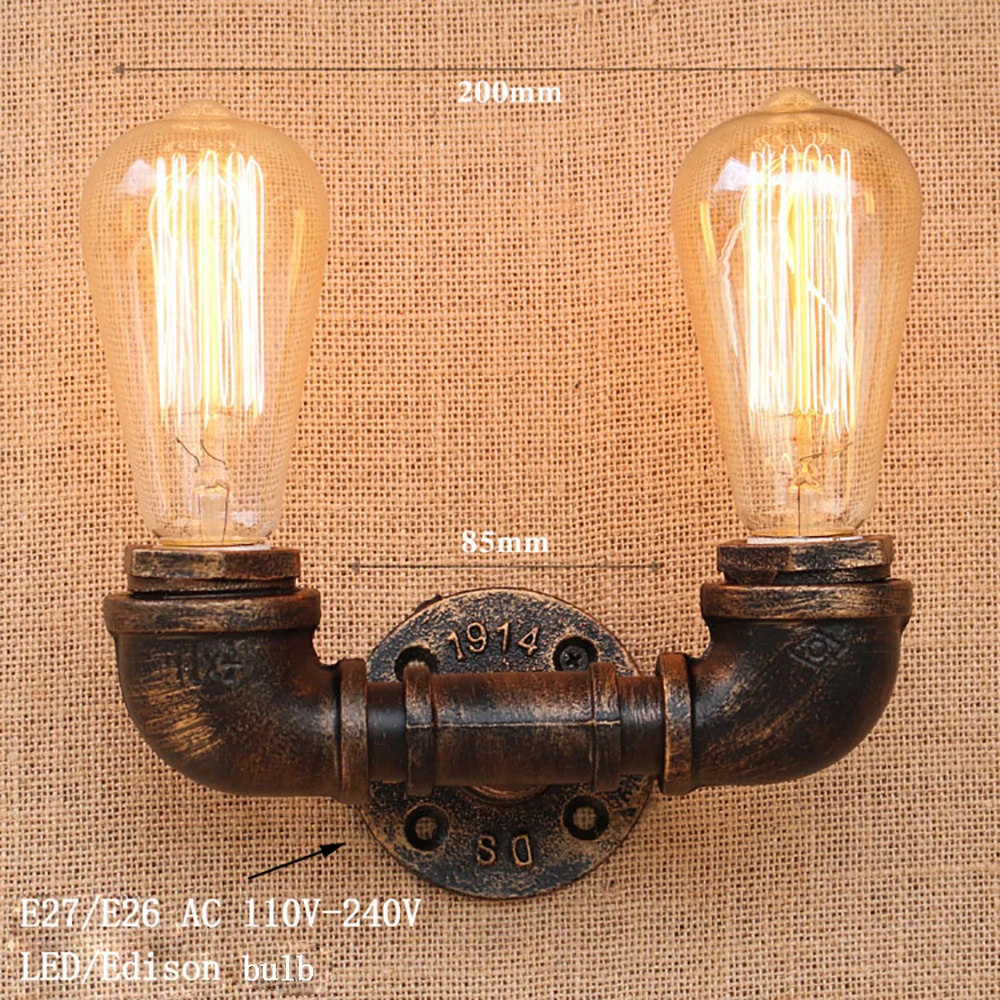 Старинная настенная лампа e27 в стиле ретро 2 светильника лофт индастриал железная