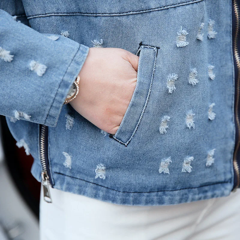 Женская джинсовая куртка с длинным рукавом JK342 свободная капюшоном в Корейском