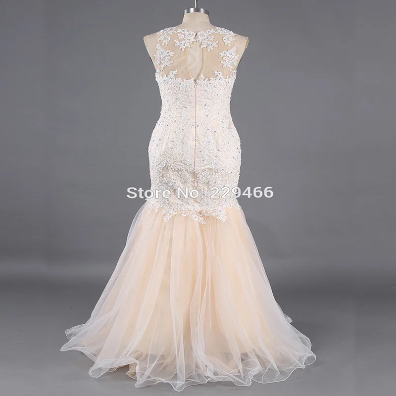 Sheer Тюль Русалка Свадебные платья 2017 О образным вырезом оборками Vestido De Novia