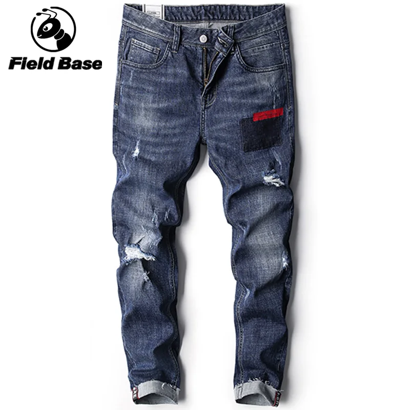 Поле База Марка BlueJeans Для мужчин высокое качество Slim Fit дизайнер Denim Джинсы