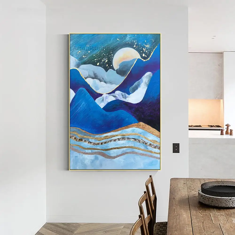 Beste Moderne Abstracte Marineblauw Canvas Schilderijen Landschap Muur Decoratie Schilderen Decoratieve Foto 'S Voor Woonkamer