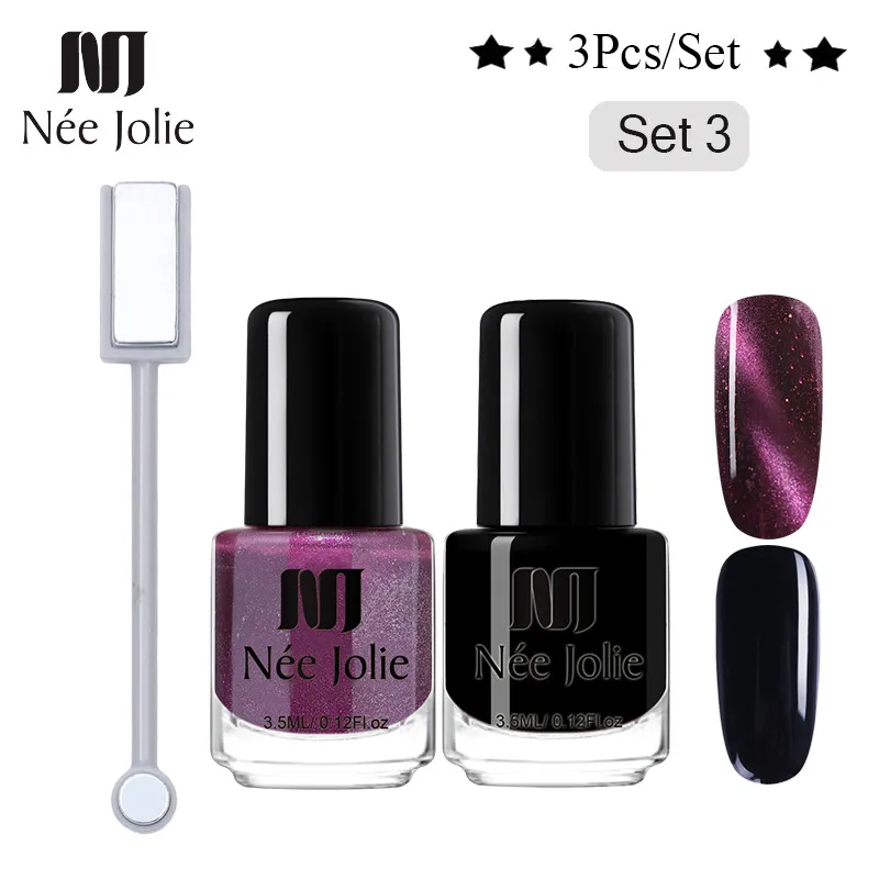 3pcs-03 NEE JOLIE 1 бутылка голографический лак для ногтей с эффектом «кошачий глаз» Хамелеон для использования с магнитом кошачьи глаза замачивают лак для ногтей 22 цвета для дизайна ногтей - Цвет: 3pcs-03