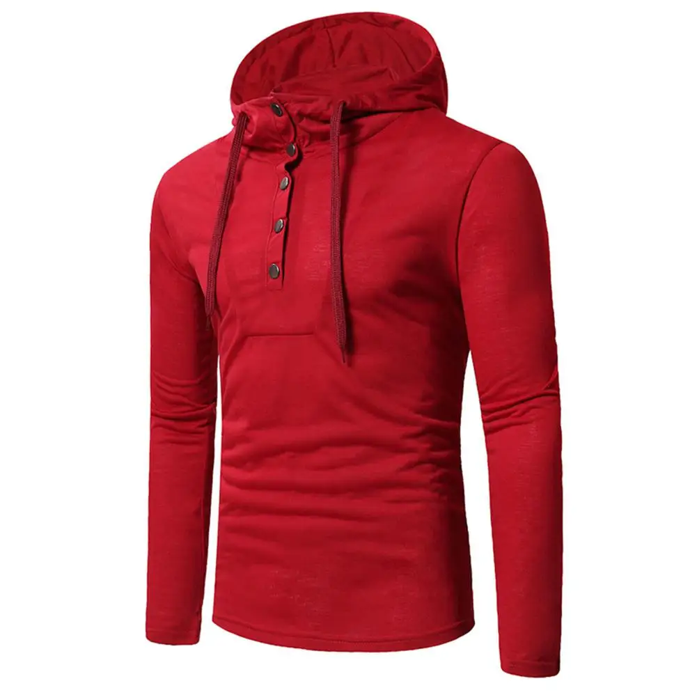 Мужская футболка с капюшоном на пуговицах Повседневная хлопковая толстовка
